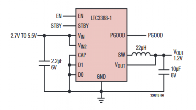 圖 1:簡(jiǎn)便的 LTC3388-1 典型低壓應(yīng)用電路